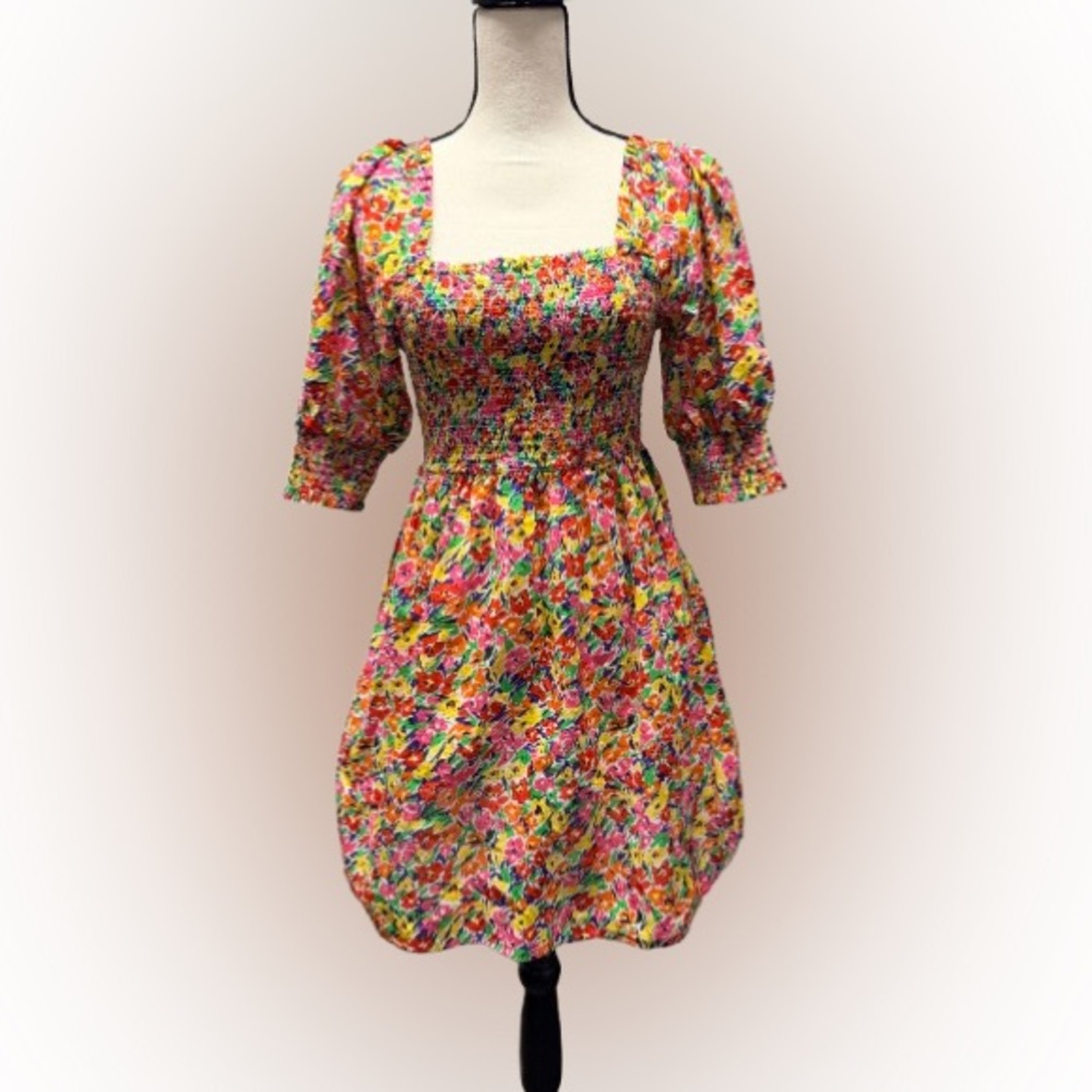 RIXO for Target Floral Puff Sleeve Smocked Dress XS Cottagecore - Picture 2 of 5